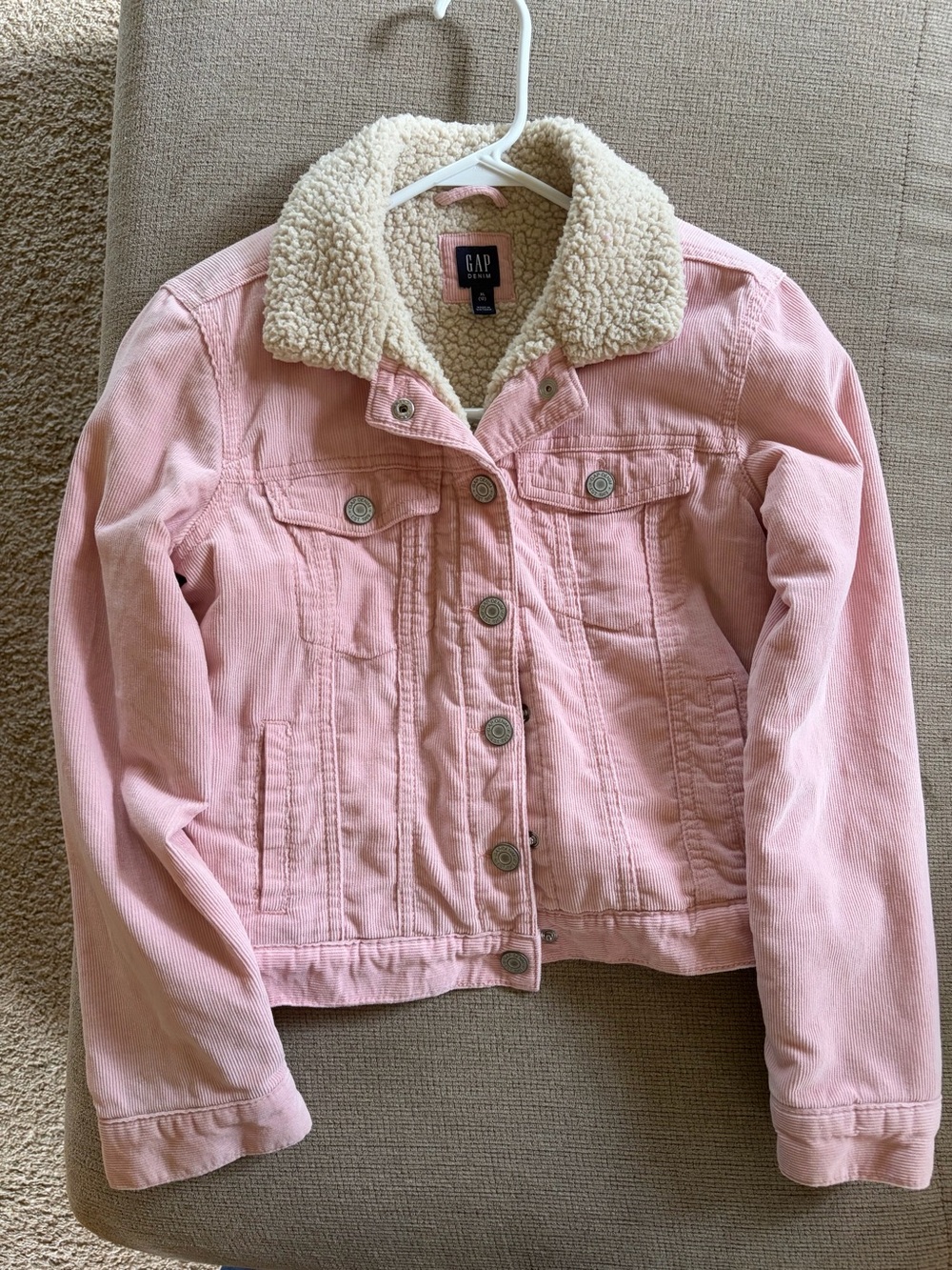 GAP Pink Corduroy Jacket with Cream Sherpa Collar Size XL (12)
